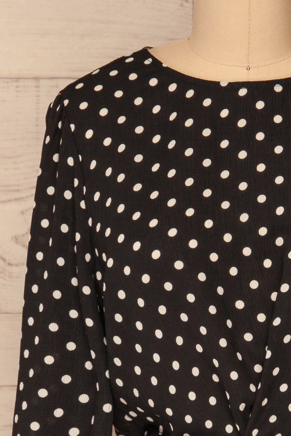 Czersk Noir Black Polkadot Long Sleeved Top | La Petite Garçonne front close-up