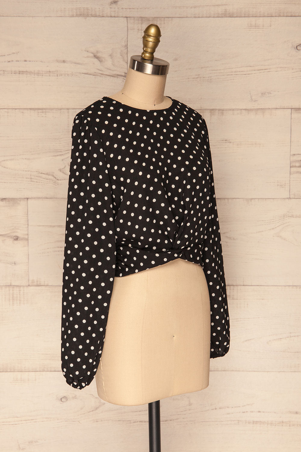 Czersk Noir Black Polkadot Long Sleeved Top | La Petite Garçonne side view 