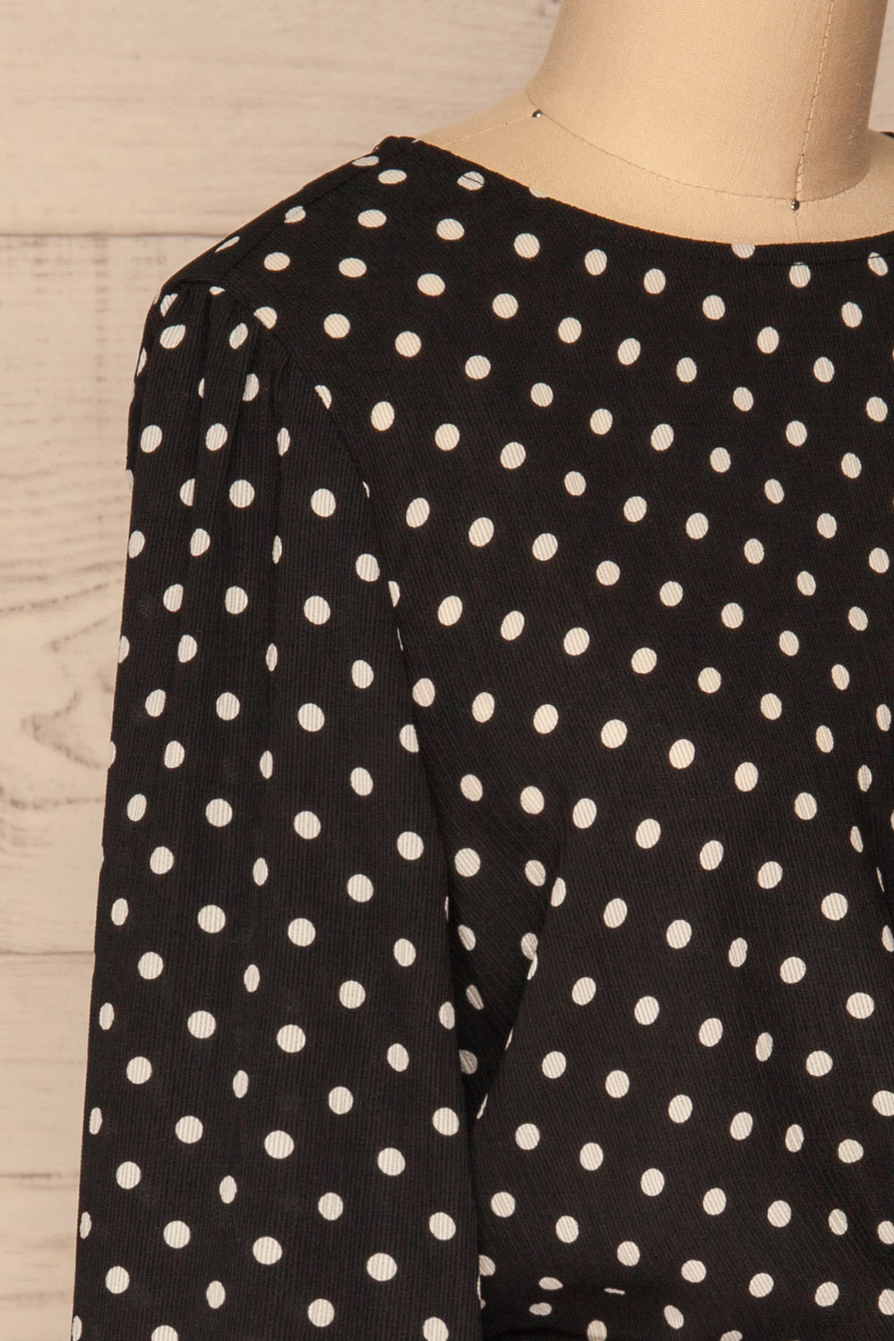 Czersk Noir Black Polkadot Long Sleeved Top | La Petite Garçonne side close-up