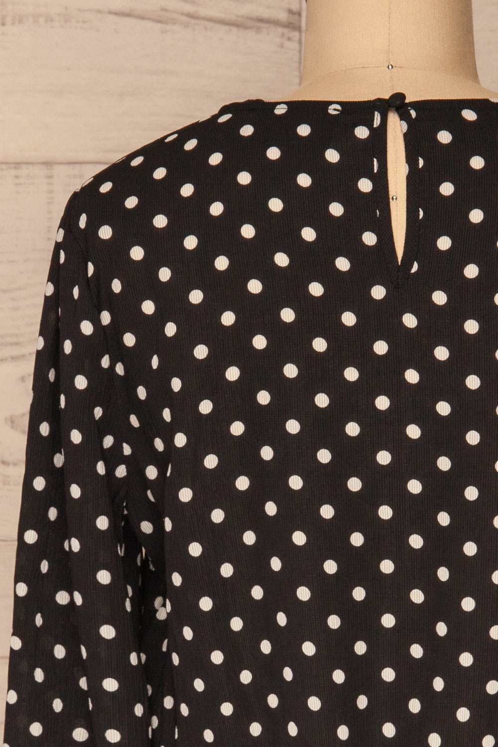 Czersk Noir Black Polkadot Long Sleeved Top | La Petite Garçonne back close-up