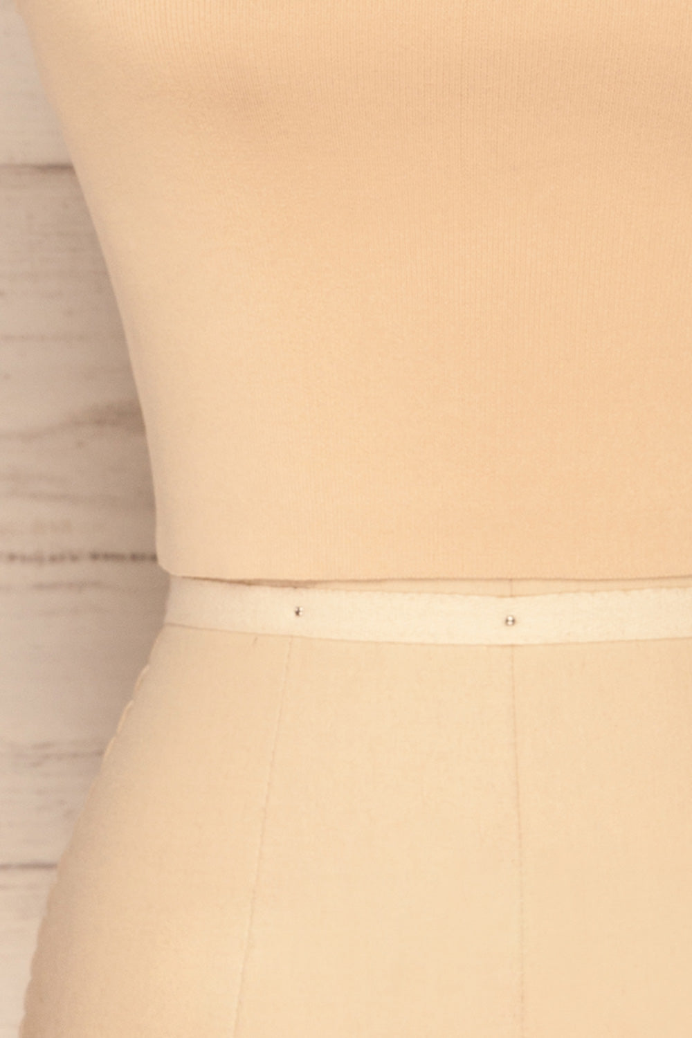 Czluchow Beige Ribbed Knit Cropped Tank Top | La Petite Garçonne bottom close-up