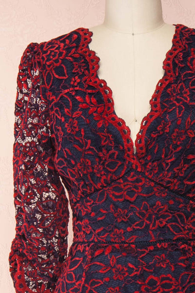 Daaimanti Red & Navy Blue Lace Jumpsuit | Boutique 1861 front close-up