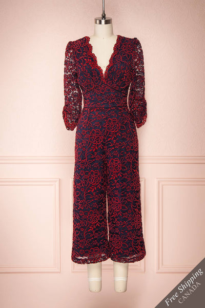 Daaimanti Red & Navy Blue Lace Jumpsuit | Boutique 1861 front view