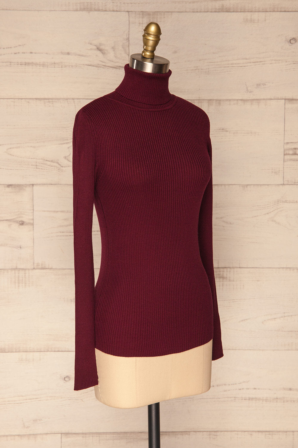 Dagsvik Burgundy Ribbed Turtleneck Top side view | La Petite Garçonne