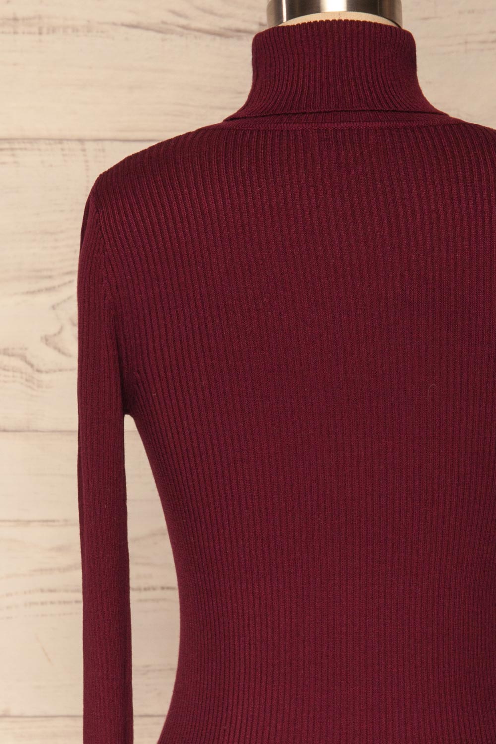 Dagsvik Burgundy Ribbed Turtleneck Top back close up | La Petite Garçonne