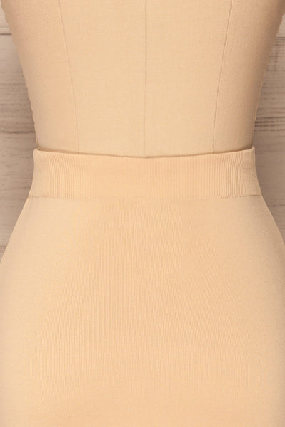 Daleszyce Beige Ribbed Knit Midi Skirt | La Petite Garçonne back close-up