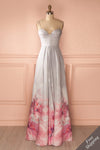 Dalila - Grey maxi dress with pink floral print