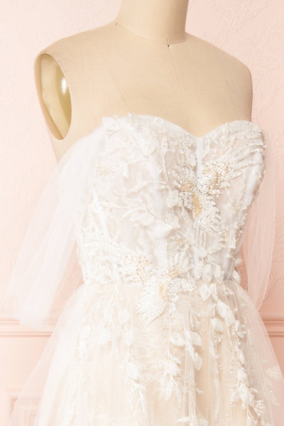 Darana White Embroidered Bustier Bridal Dress | Boudoir 1861 side close-up