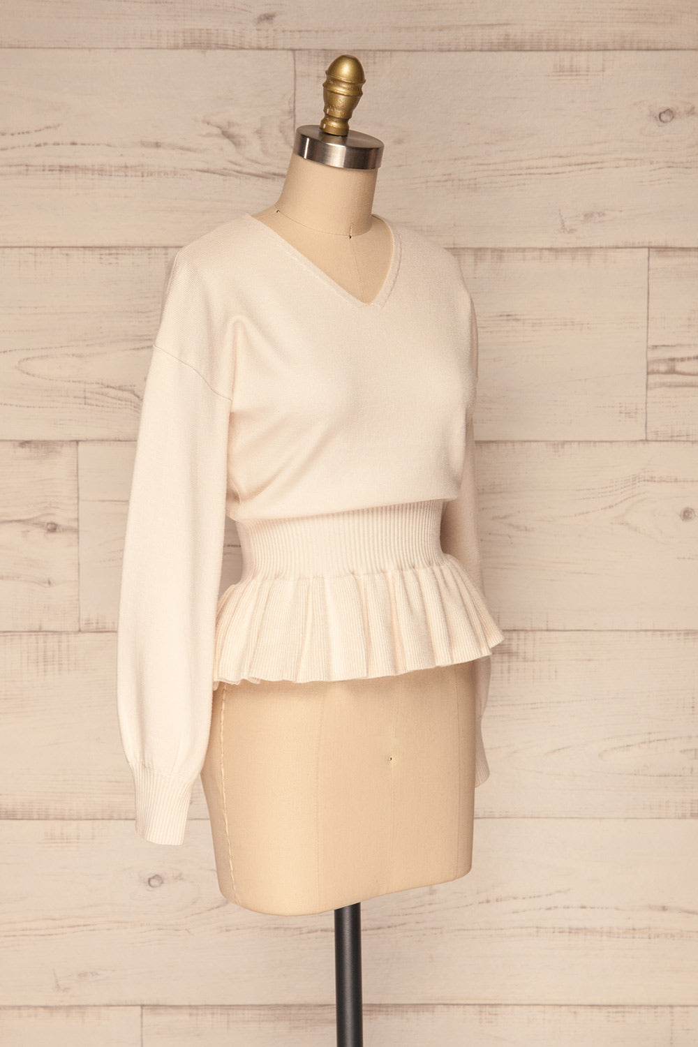 Daryna Beige Puff Sleeved Peplum Knit Top | La Petite Garçonne side view 