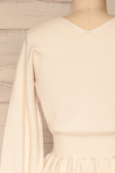 Daryna Beige Puff Sleeved Peplum Knit Top | La Petite Garçonne back close-up