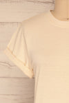 Dauve Beige Rolled Sleeves T-Shirt | La petite garçonne front close-up