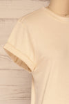 Dauve Beige Rolled Sleeves T-Shirt | La petite garçonne side close-up