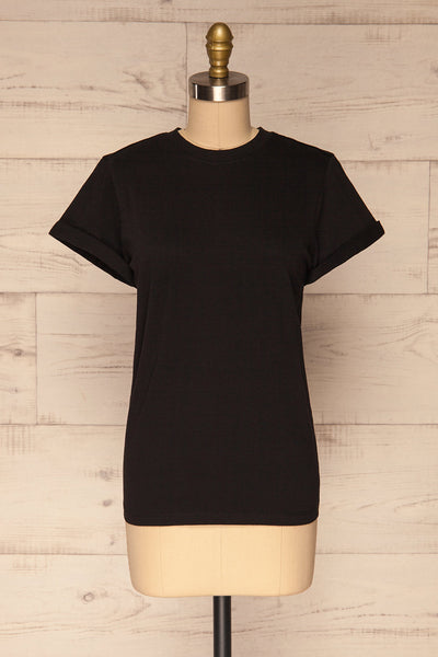 Dauve Black Rolled Sleeves T-Shirt | La petite garçonne front view