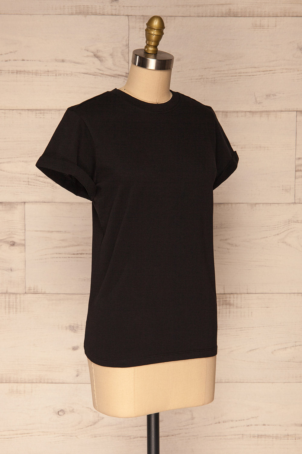 Dauve Black Rolled Sleeves T-Shirt | La petite garçonne side view 