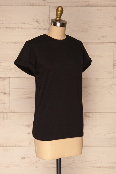 Dauve Black Rolled Sleeves T-Shirt | La petite garçonne side view