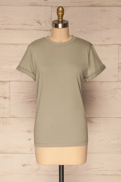 Dauve Seagrass Green Rolled Sleeves T-Shirt | La petite garçonne front view