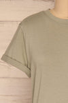 Dauve Seagrass Green Rolled Sleeves T-Shirt | La petite garçonne front close-up