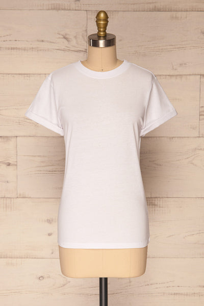 Dauve White Rolled Sleeves T-Shirt | La petite garçonne front view