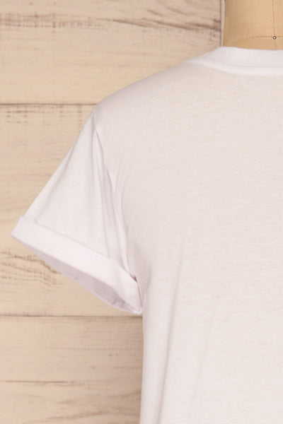 Dauve White Rolled Sleeves T-Shirt | La petite garçonne back close-up