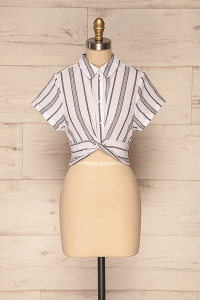 Davanger White & Grey Striped Button-Up Crop Top | La Petite Garçonne