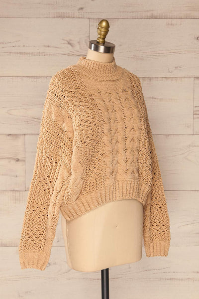 Debar Camel Cropped Knit Sweater | La petite garçonne side view