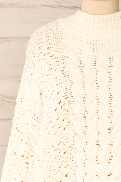 Debar Cream Cropped Knit Sweater | La petite garçonne front close-up