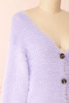 Delcia Lavender Fuzzy Button-Up Cardigan | Boutique 1861 side close-up