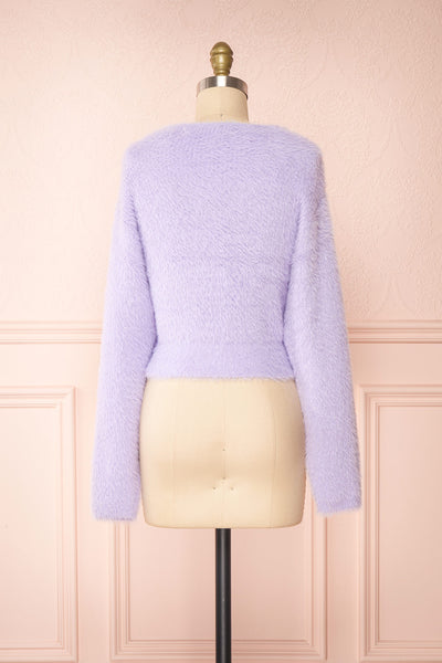 Delcia Lavender Fuzzy Button-Up Cardigan | Boutique 1861 back view
