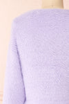 Delcia Lavender Fuzzy Button-Up Cardigan | Boutique 1861 back close-up