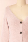 Delcia Pink Fuzzy Button-Up Cardigan | Boutique 1861 front close-up