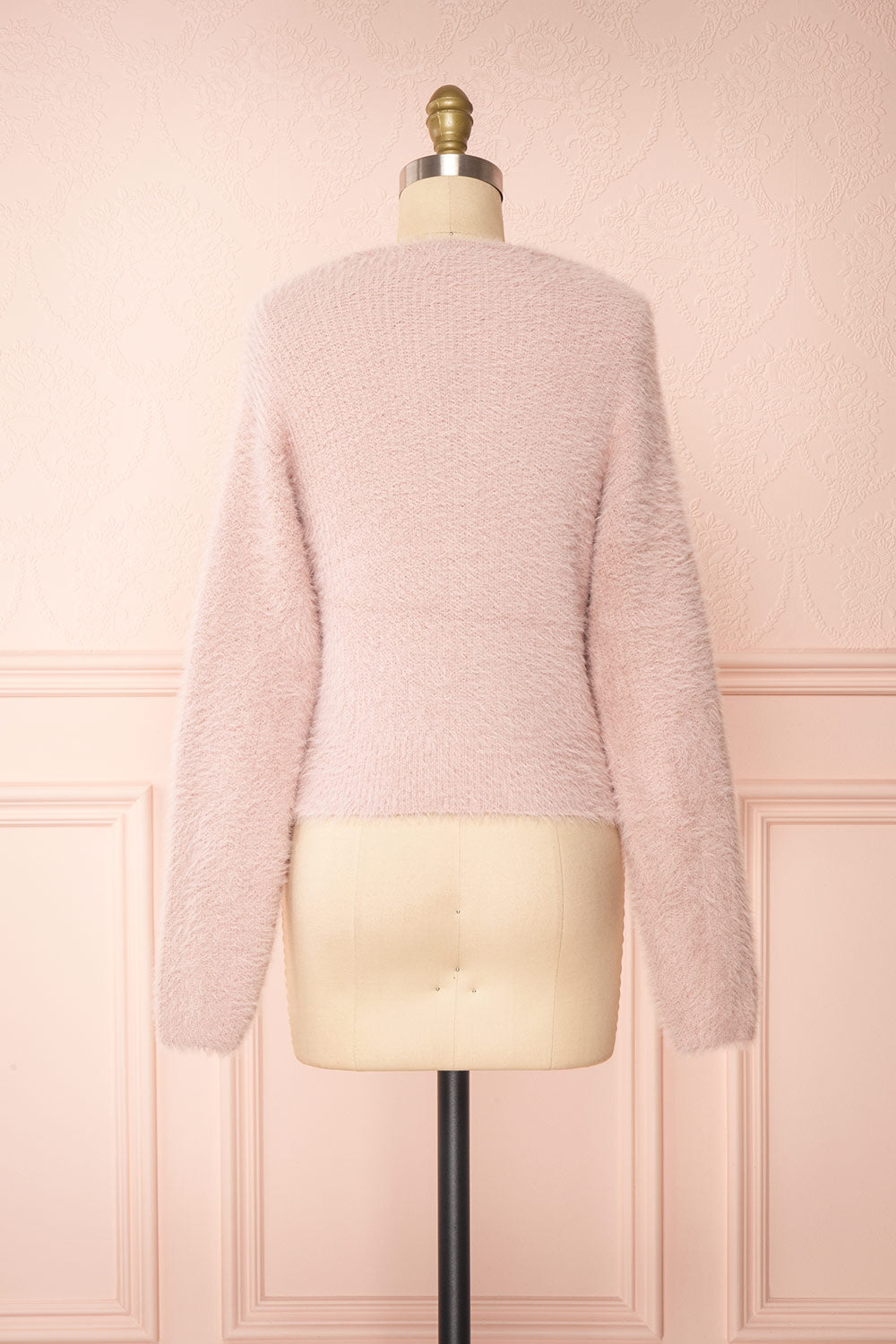 Delcia Pink Fuzzy Button-Up Cardigan | Boutique 1861 back view 