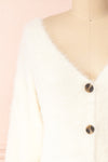 Delcia White Fuzzy Button-Up Cardigan | Boutique 1861 front close-up