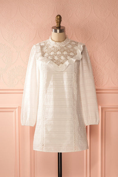 Delfica - White plumetis and lace shift dress