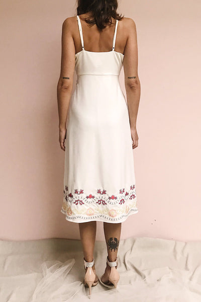 Delfinia White Floral Embroidered Midi Dress | Boutique 1861 model back