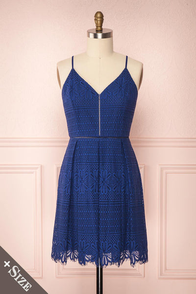 Deliciai Navy Lace Pleated A-Line Cocktail Dress | Boutique 1861