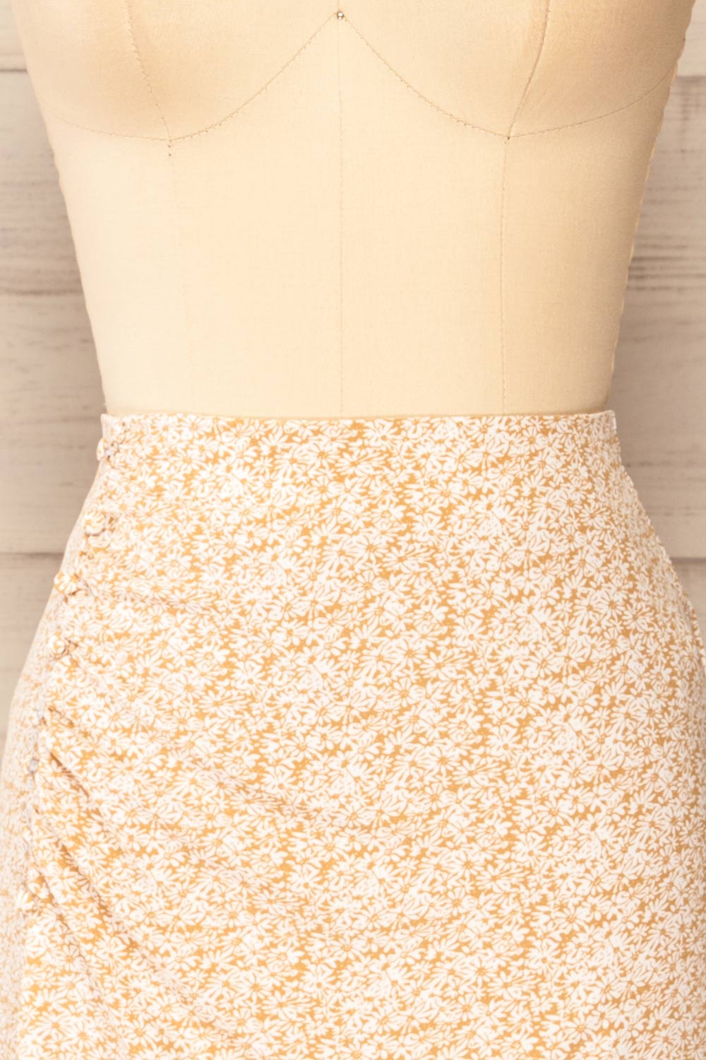 Delnice Floral Midi Skirt With Slit And Buttons | La petite garçonne front close-up