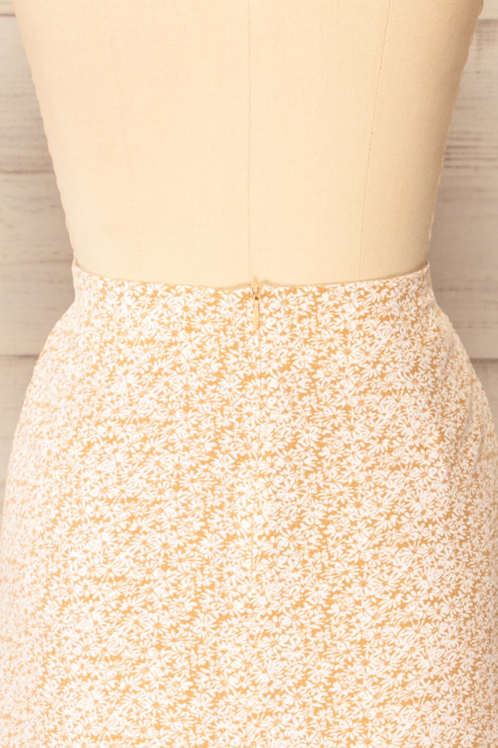 Delnice Floral Midi Skirt With Slit And Buttons | La petite garçonne back close-up