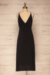 Delphi Black V-Neck Midi Dress | La petite garçonne front view