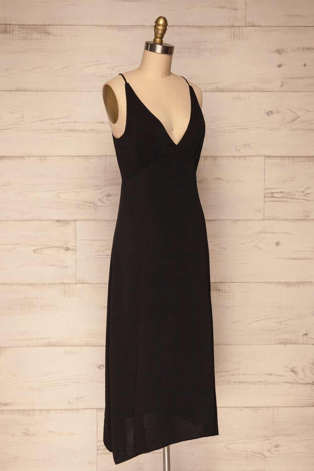 Delphi Black V-Neck Midi Dress | La petite garçonne side view