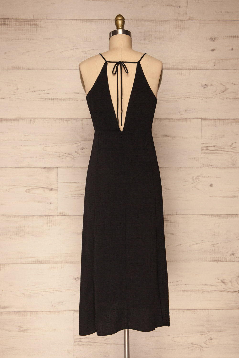 Delphi Black V-Neck Midi Dress | La petite garçonne back view