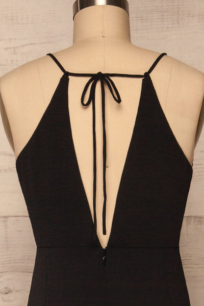 Delphi Black V-Neck Midi Dress | La petite garçonne back close up