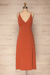 Delphi Clay Rust Orange Midi Dress | La petite garçonne front view