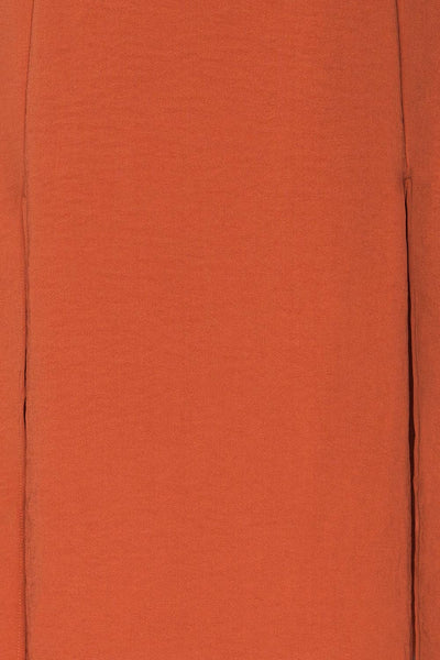 Delphi Clay Rust Orange Midi Dress | La petite garçonne fabric