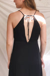 Delphi Black V-Neck Midi Dress | La petite garçonne on model