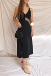 Delphi Black V-Neck Midi Dress | La petite garçonne model look
