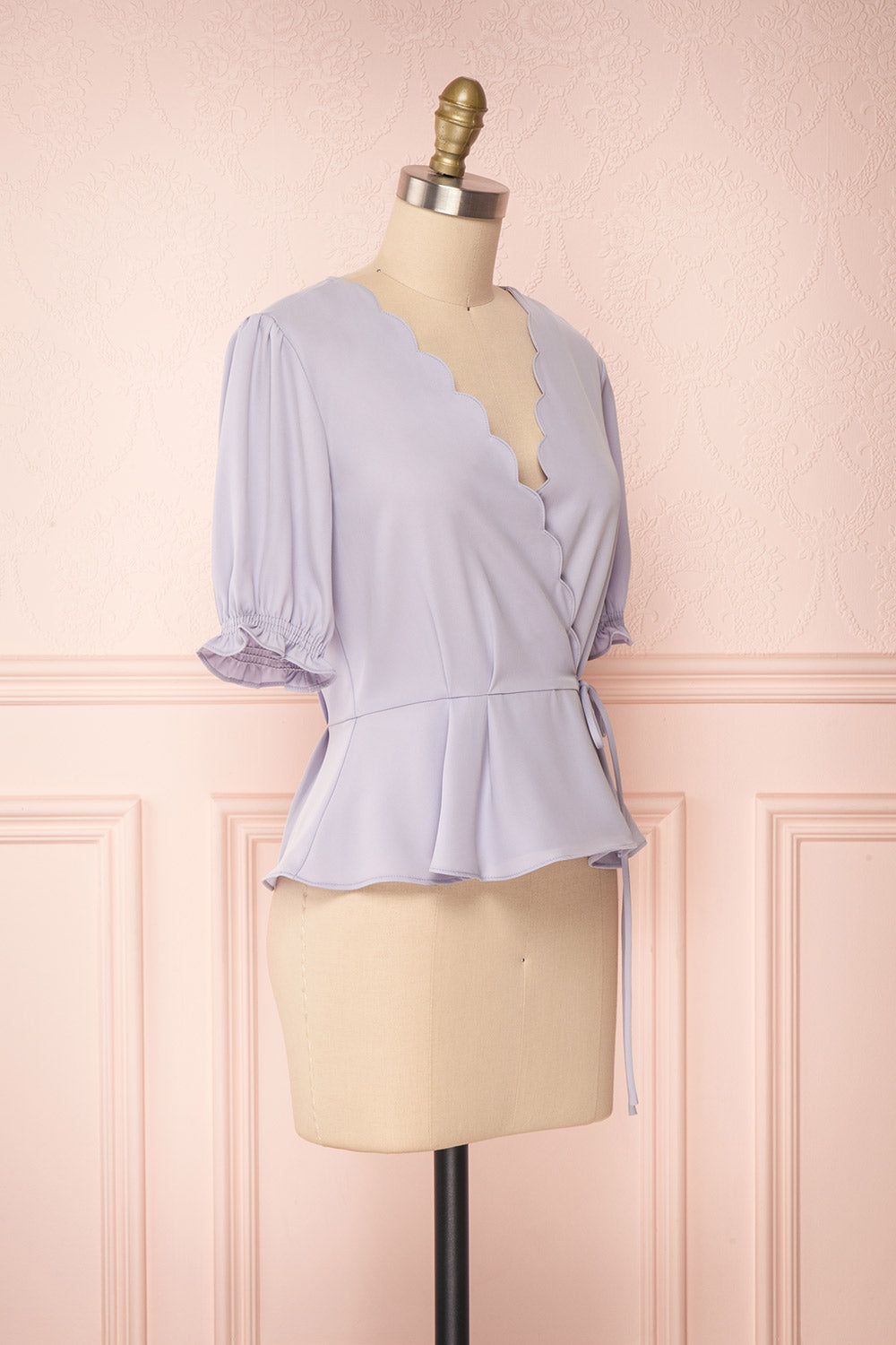Delphina Lilac Short Sleeved Wrap Top | Boutique 1861 3