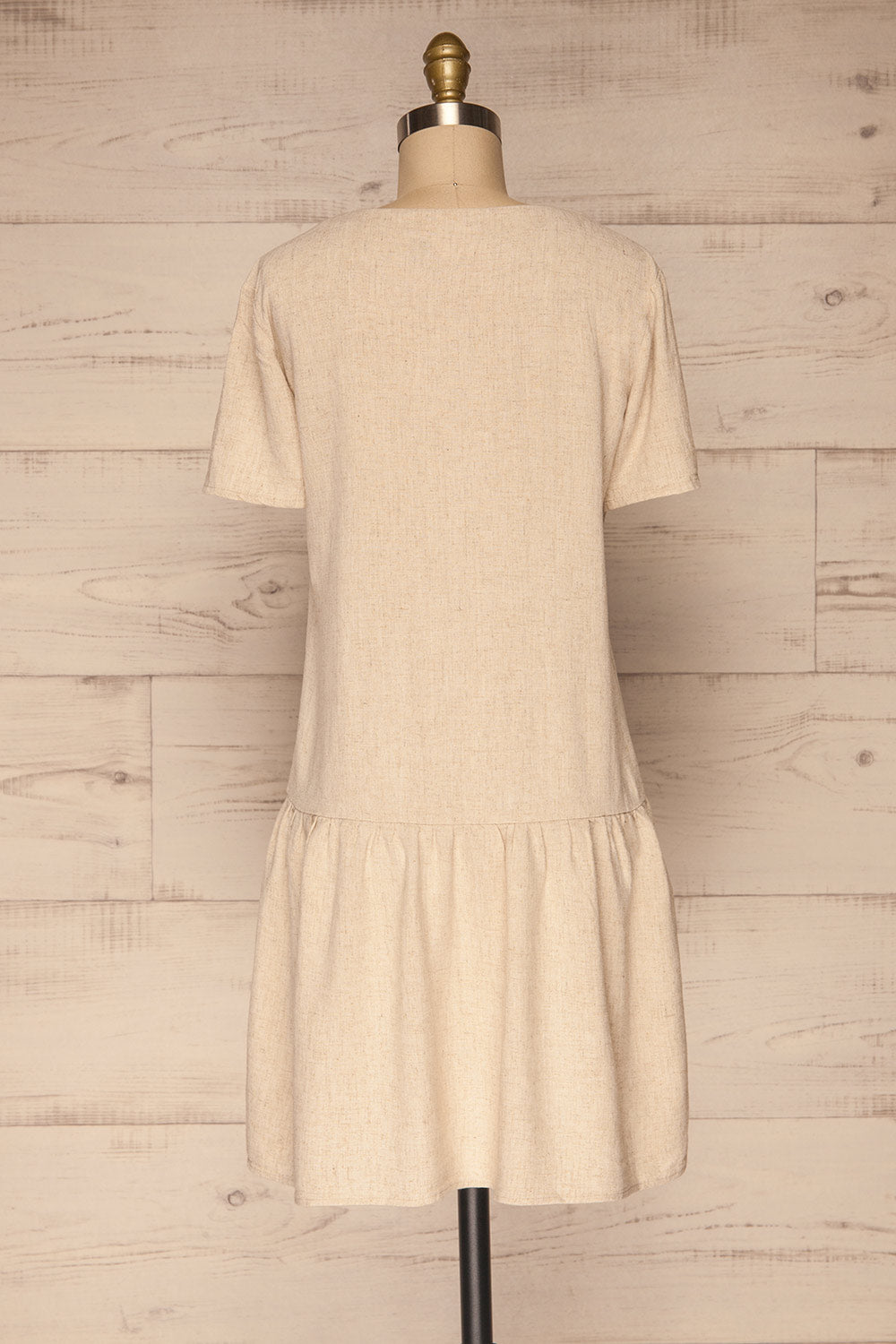 Demetria Beige Short Sleeve Button-Up Dress | La petite garçonne  back view