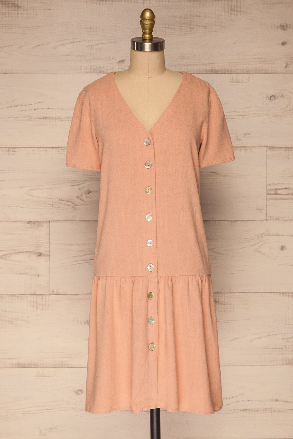 Demetria Pink Short Sleeve Button-Up Dress | La petite garçonne  front view 