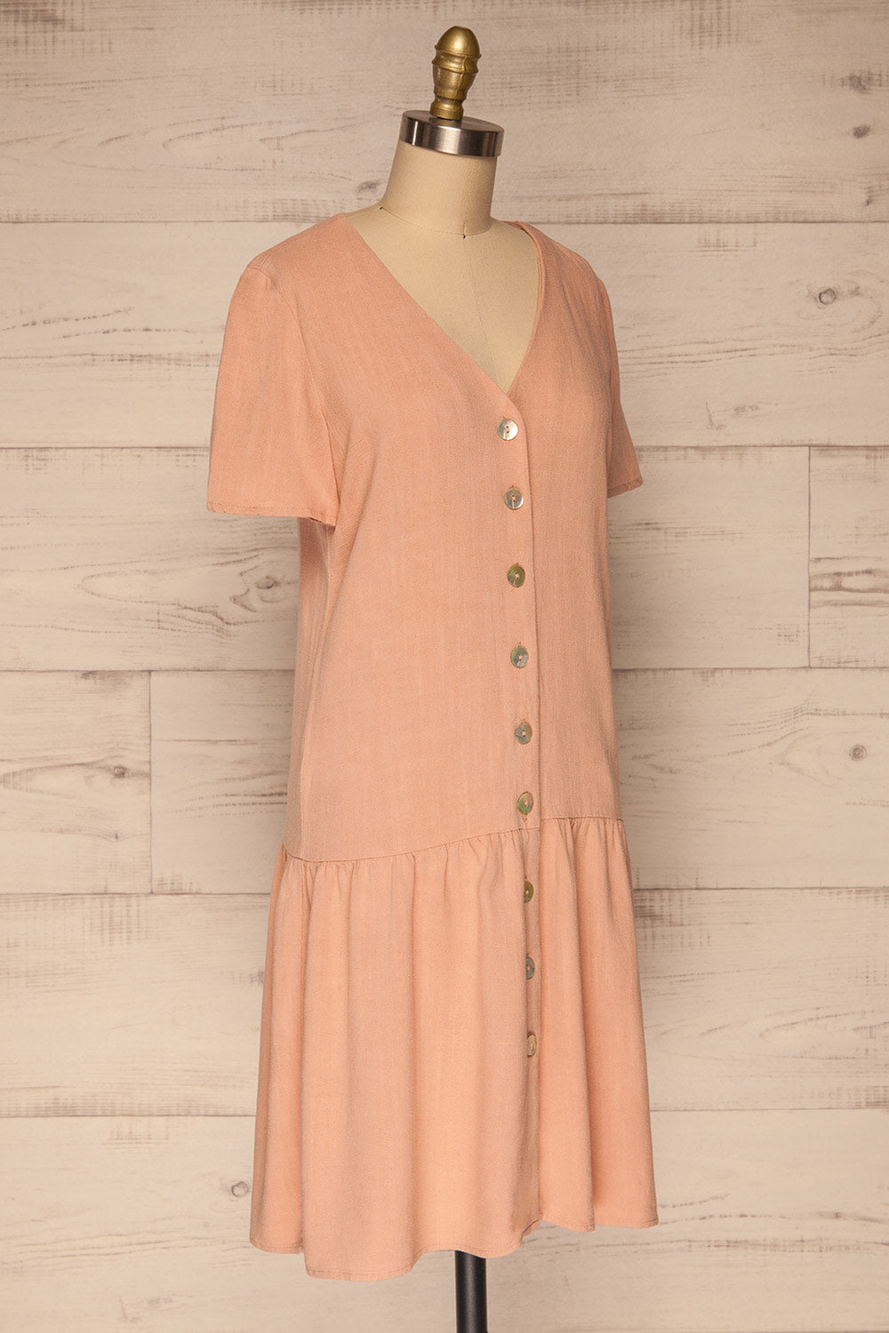 Demetria Pink Short Sleeve Button-Up Dress | La petite garçonne  side view 
