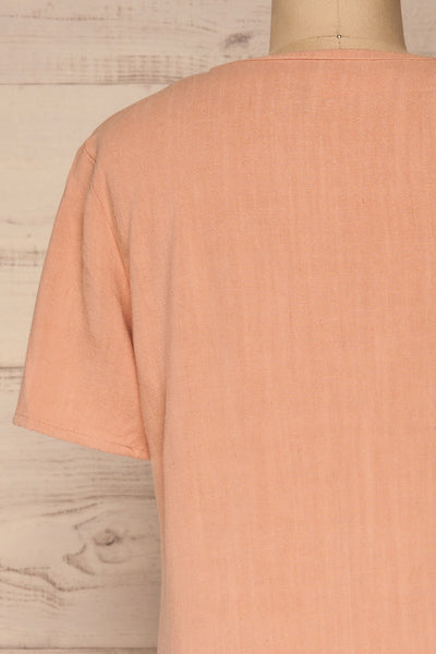 Demetria Pink Short Sleeve Button-Up Dress | La petite garçonne  back close-up